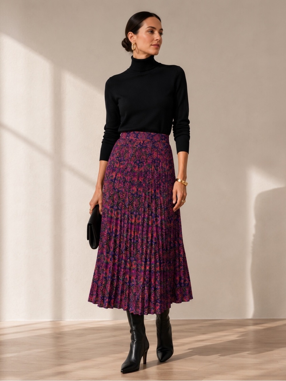 Northern Isles Pleated Paisley Rayon Midi Skirt Boho Cottagecore Women’s 12